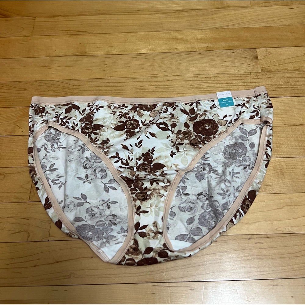 Ambrielle Bikini Panty Underwear Brown Floral Organic Cotton 2X NWT
